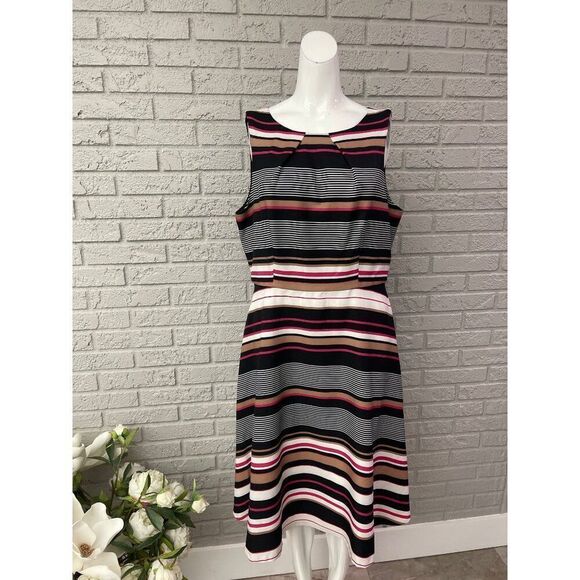 Elle Multicolored Women Sleeveless Striped Fit And Flare Dress Size L - Picture 1 of 8